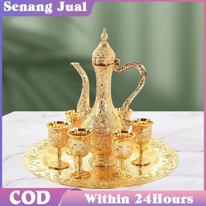 WESELTON Set Teko Arab Emas / Kualitas Tinggi 8 Buah Set / Teko + Cangkir Teh + Piring