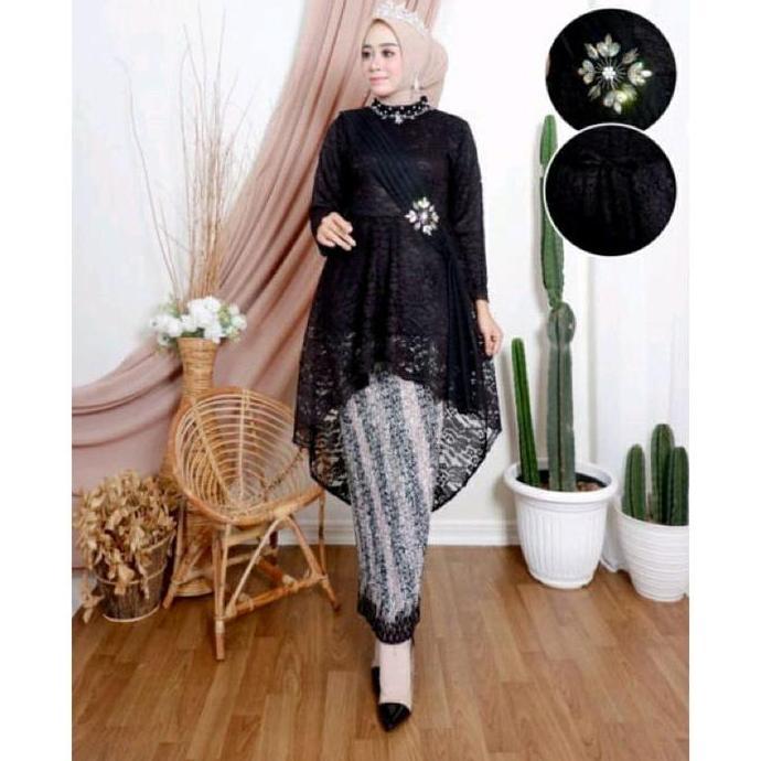 Setelan Kebaya Brokat Lesti Selendang - Kebaya Payet Cantik TM