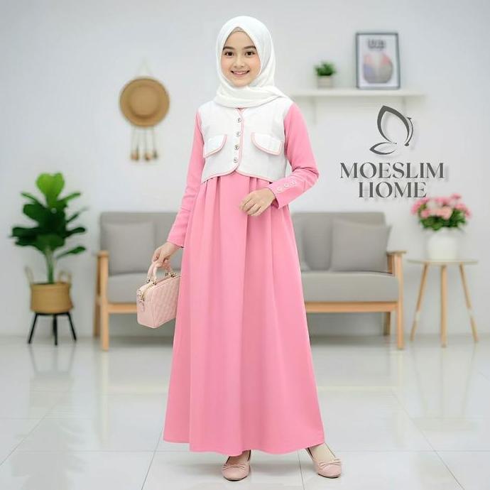 Luna Gamis Anak Tanggung Terbaru 2026 Usia 8-16 Tahun Motif Rompi Variasi Kancing Dress Shakila Rema
