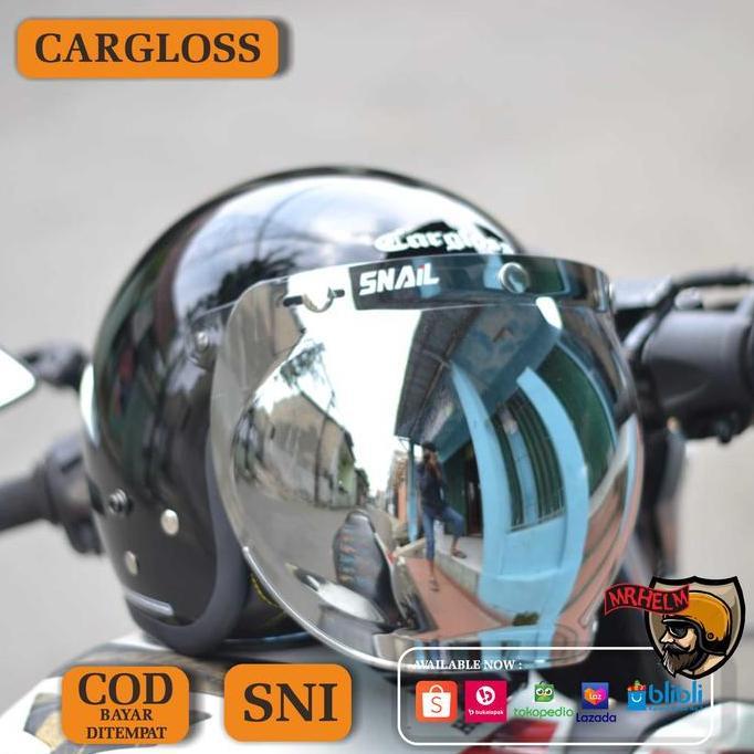 TERLARIS - HELM CARGLOSS RETRO ORIGINAL + VISOR SNAIL BUBBLE CHROME ( MR HELM )