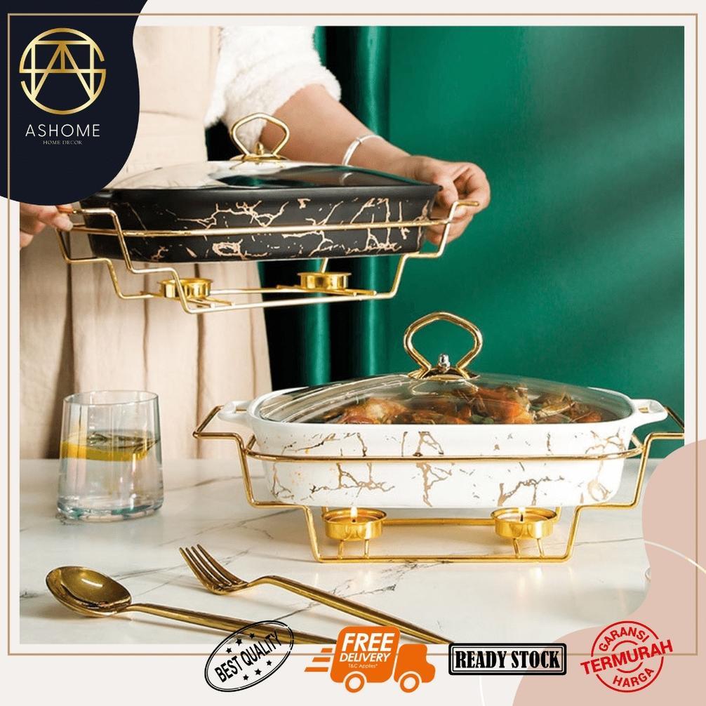 Prasmanan Corak Marmer Emas Elegan / Japanese Mangkuk Oval Prasmanan Corak Mamer / Piring Oval Saji 