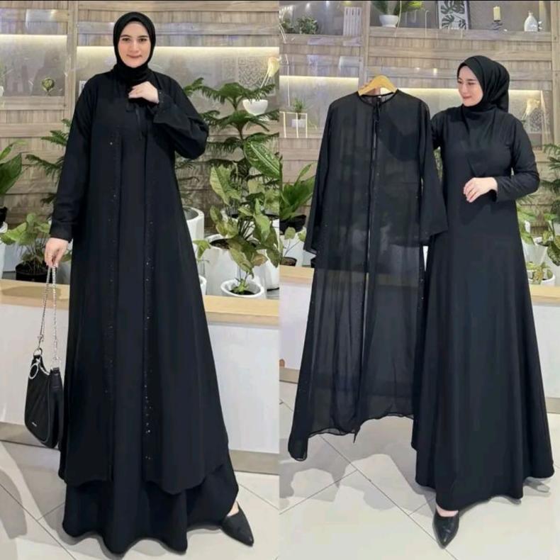 PROMO GILA GAMIS ABAYA TURKEY YASMINE ROMPI OUTER PISAH PAYET SILVER DAN FULL HITAM