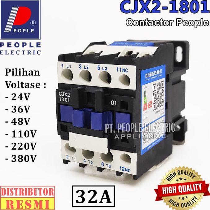 Contactor Kontaktor Cjx2-1801-Nc People Ac 24V 36V 110V 220V 380V Terbaru 