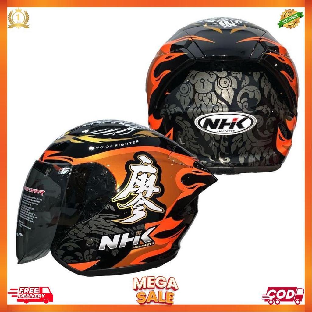 Nhk R1 Elite Rider Replika Chanon Black Orange Original | Helm Motor Half Face R One Elit Motif Gp E