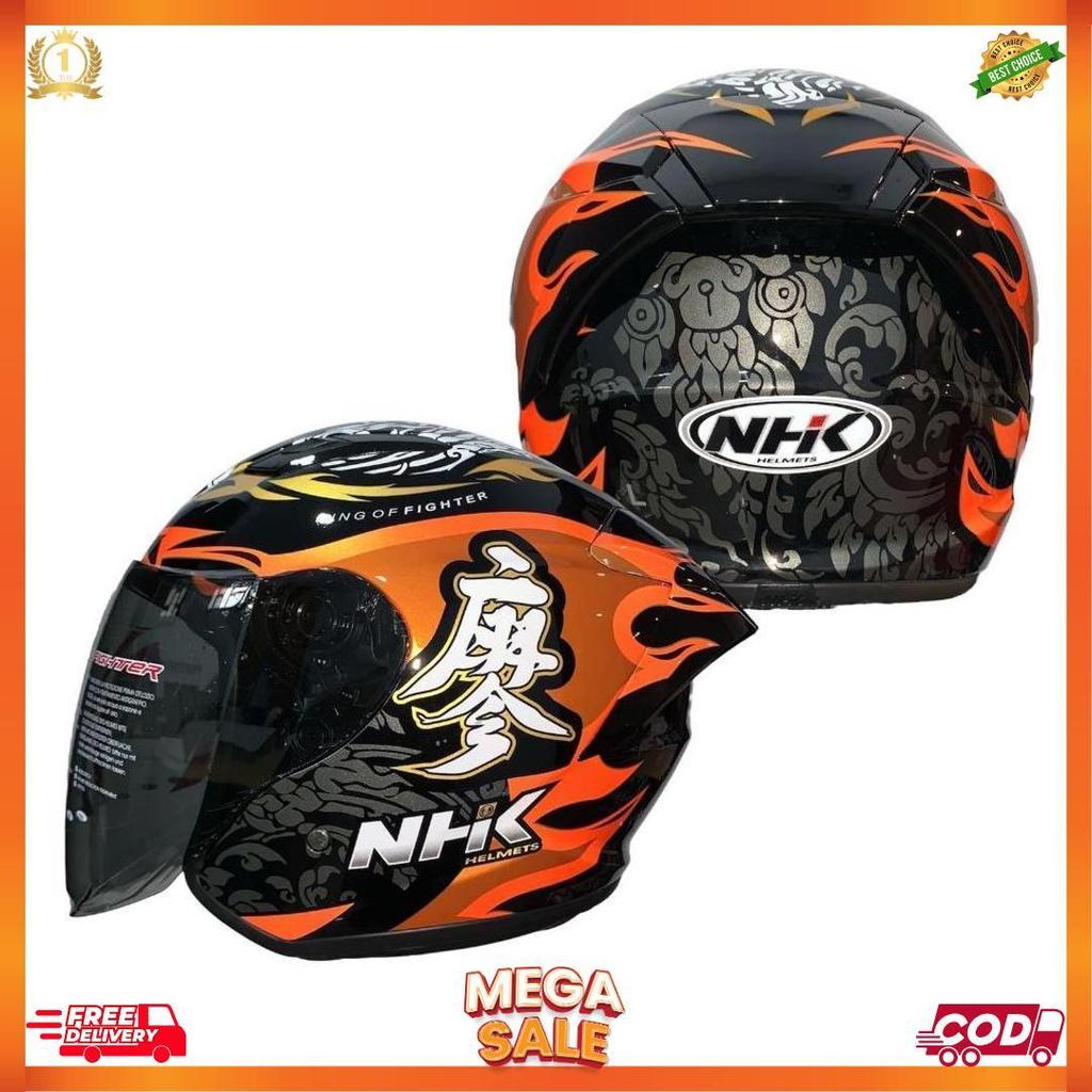 Nhk R1 Elite Rider Replika Chanon Black Orange Original | Helm Motor Half Face R One Elit Motif Gp E