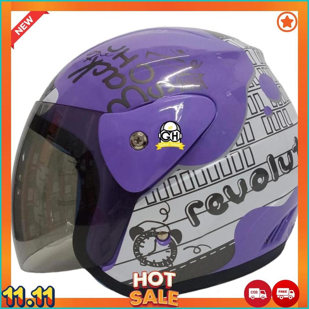 Helm Evolution Helmet Half Face Motif Revolution Ungu Mirip Seperti Helm Gm Original Untuk Pria Dan 