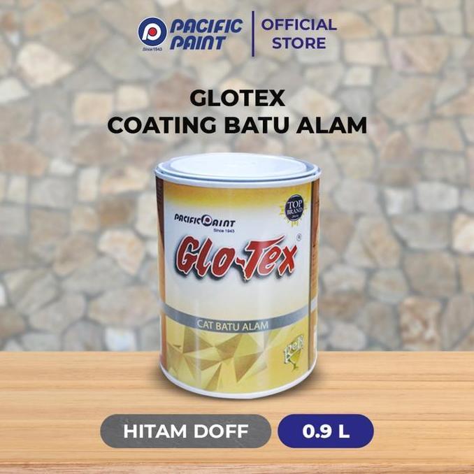 Glotex Coating Batu Alam-Cat Permukaan Batu Alam-Hitam Doff-0.9Liter Terbaru 