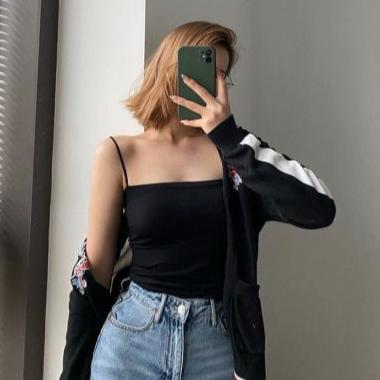 DISKON Tanktop Crop Singlet Polos Bra Kemben Dalaman Wanita Tali Spaghetti Big Size Elastis Korean S