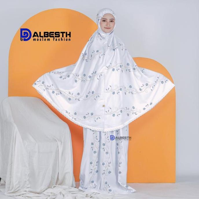 Mukena Dewasa Travelling ALBESTH Katun Premium Bordir Laura Bahan Adem Mukenah Jumbo Renda Import Pu