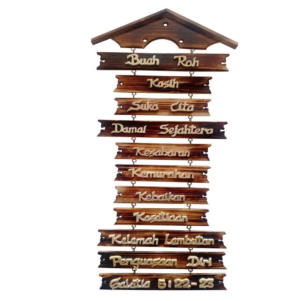 Hiasan Dinding Kayu Bakar Buah Roh Panjang