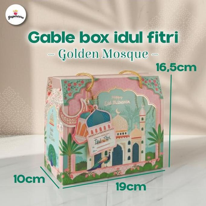 10 Pcs Gable Box Idul Fitri-Golden Mosque 2 toples 500-800ml + Freetag 19x10x11, tinggi total 16cm B