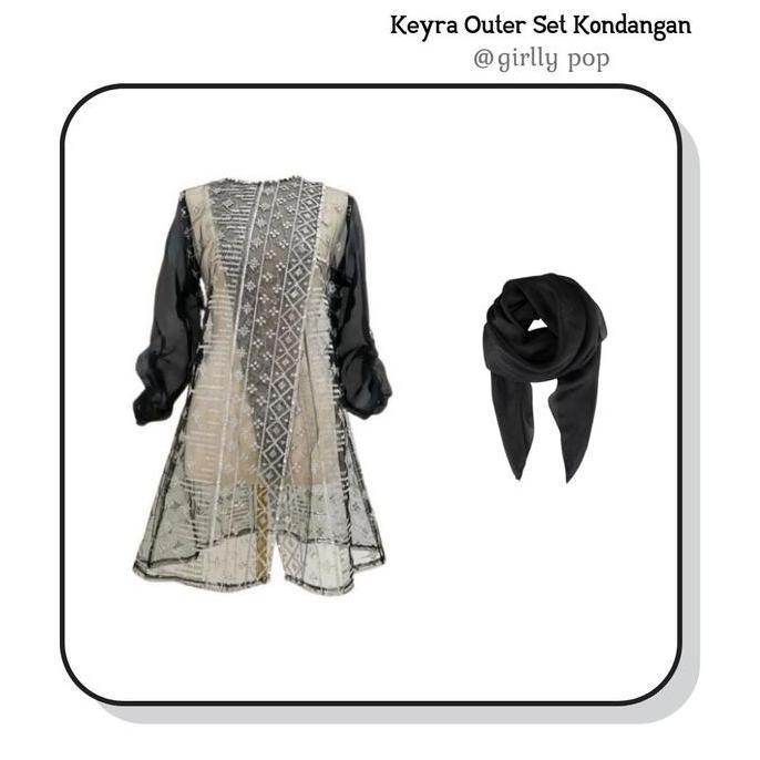 OOTD Keyra Outer Tunik Brokat Silang Set Kondangan 3 in 1 Outer Brukat Silang Hitam+Celana Panjang+B