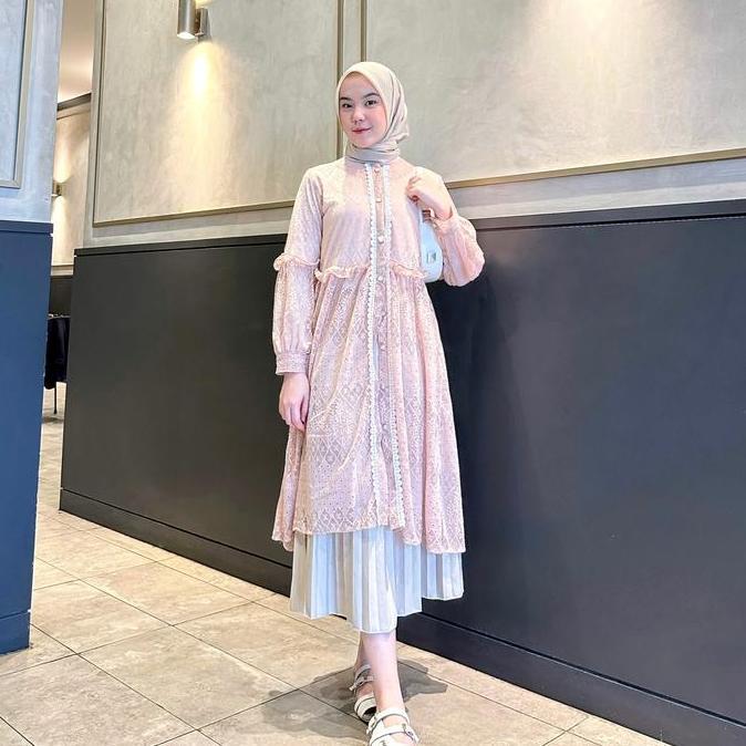 Black Outer Tunik Brukat Cardigan Brokat Lengan Panjang Outer Hitam atasan outher brukat Outer Broka