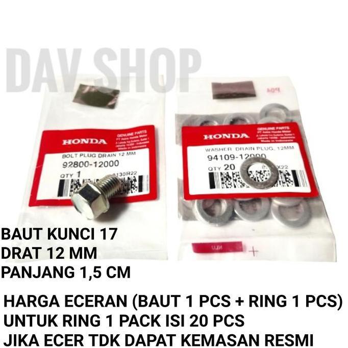 (HM) BAUT & RING TAP PEMBUANGAN OLI SUPRA X FIT 125 GTR BEAT SCOOPY VARIO ORI AHM