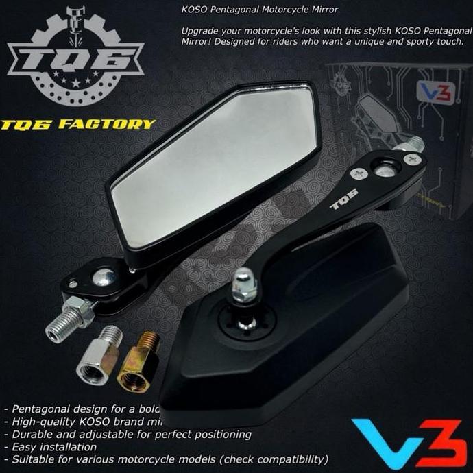 SHIOZENG TQ6 Spion Motor Koso Segi 5 Tangkai Ful Besi Universal Semua Motor Original H2516-SPION KOS