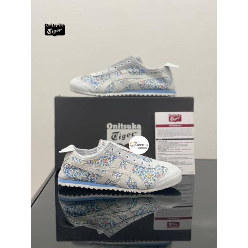 Promo Sepatu #Onitsuka Tiger Slip-On Blue Flower Free Paperbaq Dan Kaos Kaki