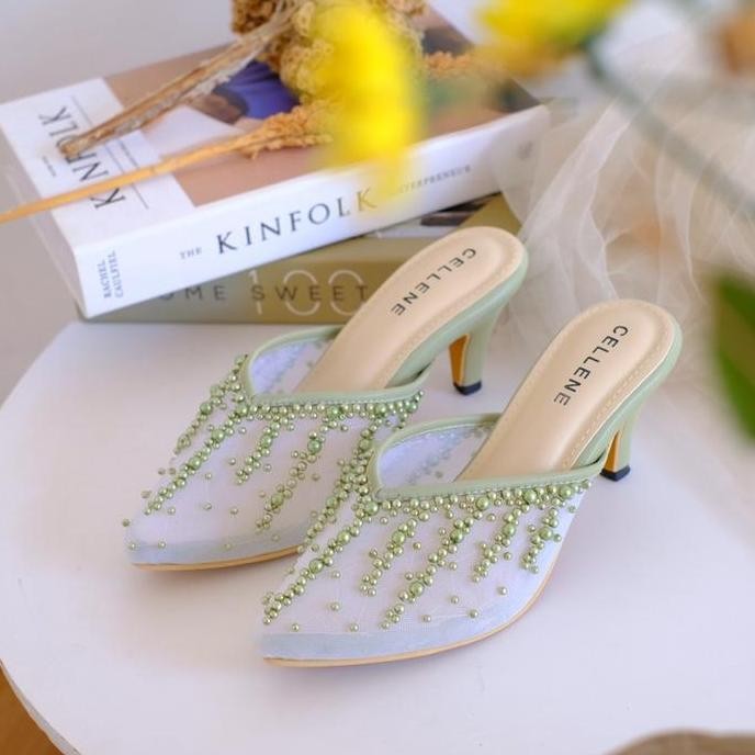 Eigypt Beads Heels Sage Green / Wedding Shoes By Cellene / Sepatu Pengantin Payet Wanita