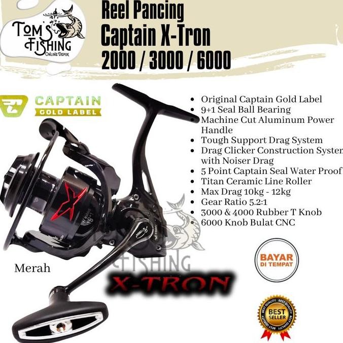 Reel Pancing CAPTAIN X-TRON 2000 / 3000 / 6000 Gold Label (9+1 Bearing) Power Handle - Toms Fishing