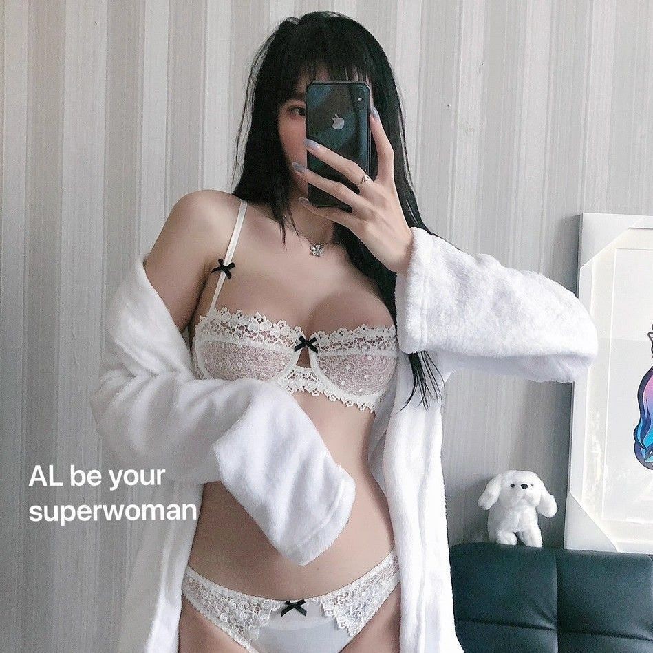 [Yunrouju]Set bra push-up cincin baja lembut tanpa spons tipis untuk wanita dengan renda