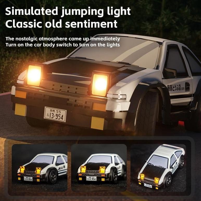 POKO Mobil RC Drift Mini 1/64, 4WD Kecepatan Tinggi - Remote Control AE86 dengan Lampu LED & Stiker 