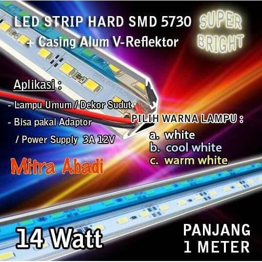 Hard Strip LED 14 Watt SMD 5730 + Casing Aluminium V-Reflektor 1m