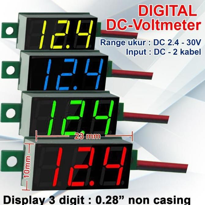 FUSHIGURO- VOLTMETER DIGITAL DC 2.4-30V 0.28 INCH (2 Kabel) Tanpa Frame