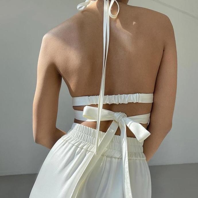 Promo Ayana Set Setelan Putih White Bali Pantai Summer Outfit Crop Top Sexy Atasan Tali Ikat Lilit H