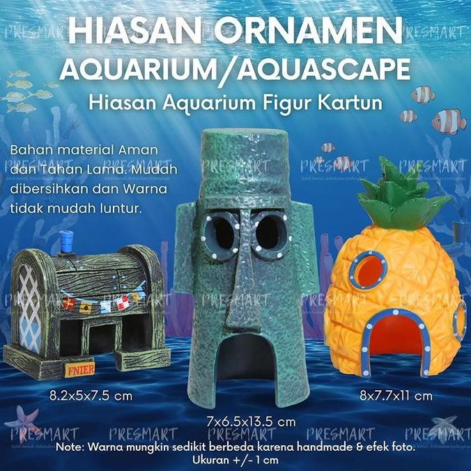 LEIRI- Hiasan Aquarium Spongebob Dekorasi Akuarium Aquascape Ikan Ornamen Spongebob Squidward