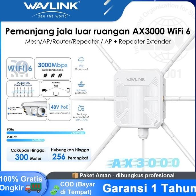 BECQUEREL- WAVLINK WiFi6 Outdoor Access Point Titik Akses Luar Ruangan, Dual Band 2.4G+5G AX3000 Ext