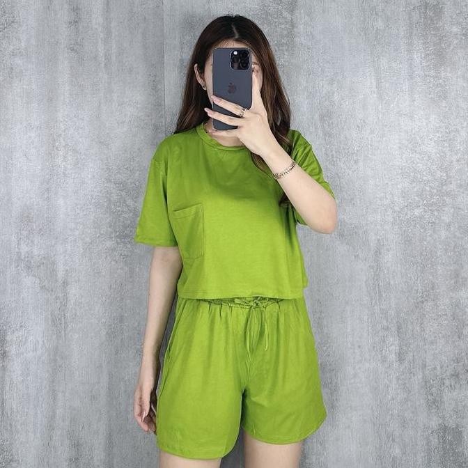 Promo One Set Crop Pocket | Setelan Wanita Crop Top Cod