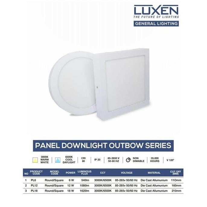 Lampu LED Panel LUXEN / Downlight LED LUXEN Panel 12W KOTAK