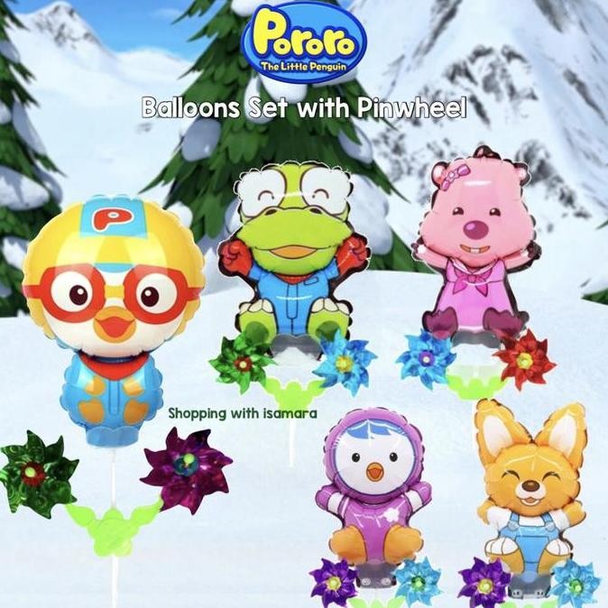 Pororo Balloons Set with Pinwheel / balon karakter
