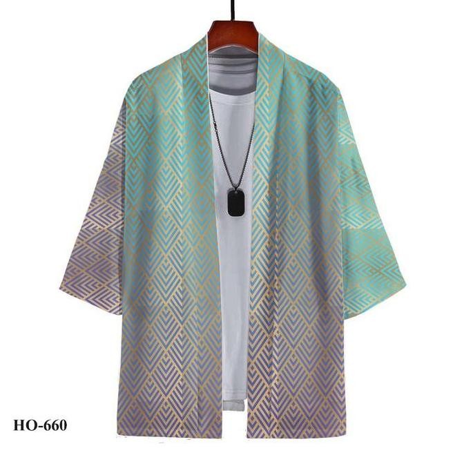 Outer Kimono Pria Outer Loose Casual Lengan 3/4