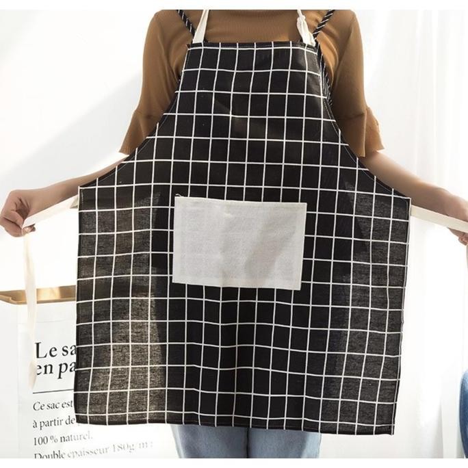 Apron Celemek Masak Dapur motif KOTAK kain katun koki