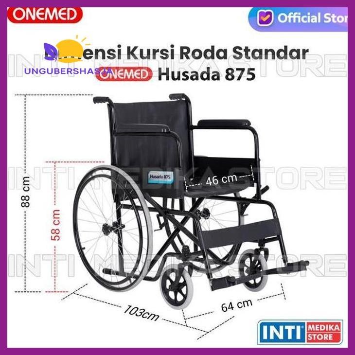 (ORIGINAL) KURSI RODA STANDAR RUMAH SAKIT BLACK STEEL FRAME HUSADA 875 KESEHATAN PERLENGKAPAN MEDIS 