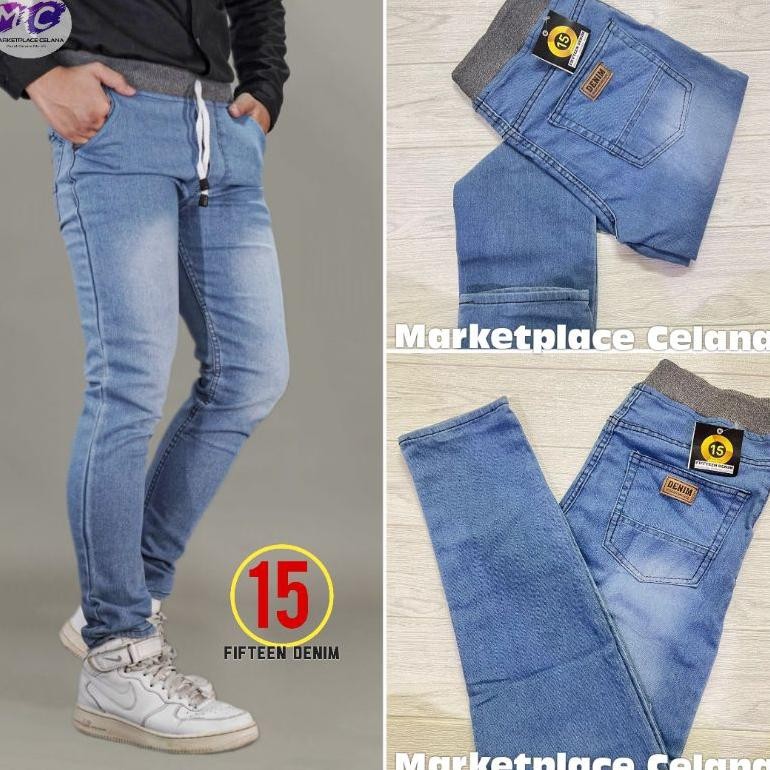 Pl30 Pilih Lokal Celana Panjang Cowok Slim Fit Jeans Pinggang Karet Feil Uk-75 Pl30
