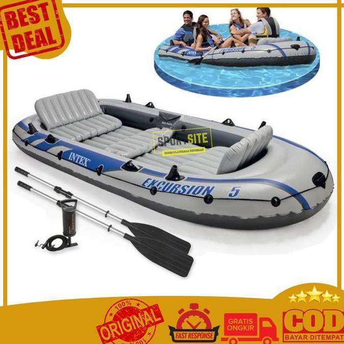 Intex Excursion 5 Set Kapal Perahu Karet Renang Dewasa Inflatable Boat Paket Perahu Karet + Dayung +