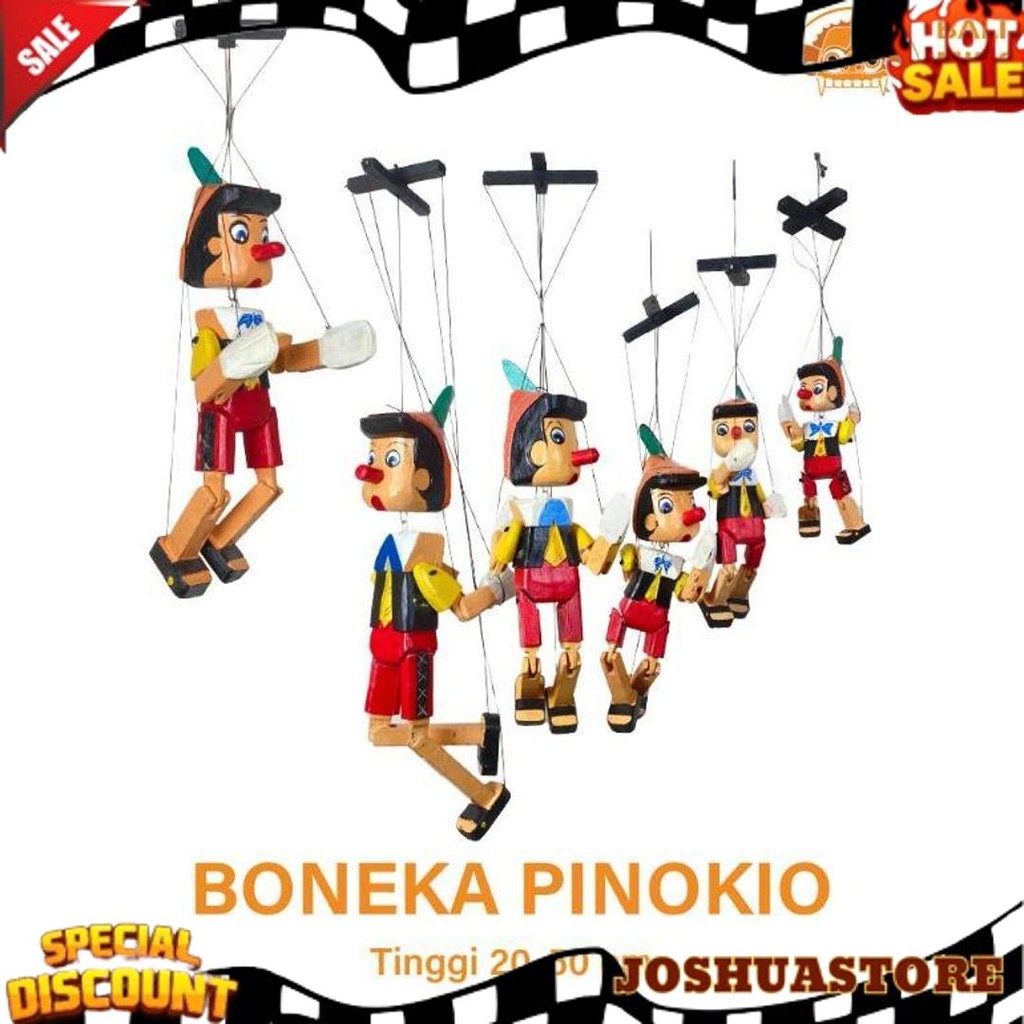 Terlaris Boneka Pinokio - Pinokio - Pinokio Kayu - Mainan Pinokio - Pinokio Gantung - Tali - Dekoras