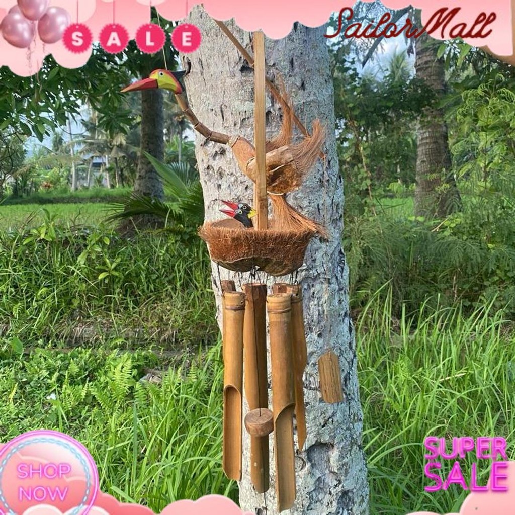 GROSIR Lonceng Angin Bambu Motif Burung - Genta Angin Bambu - Gantungan Bambu - Lonceng Bambu - Lonc