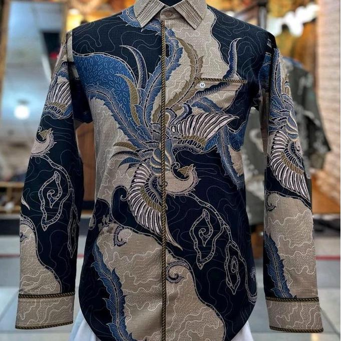 kemeja batik pria lengan panjang katun satin motif sutra tulis pesta