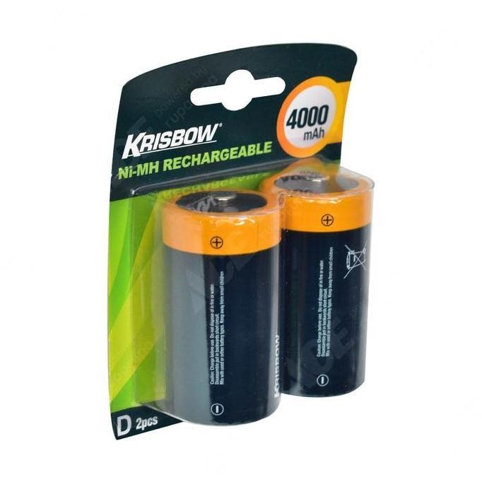 Krisbow Set Baterai Rechargeable Size D 4000 Mah 2 Pcs