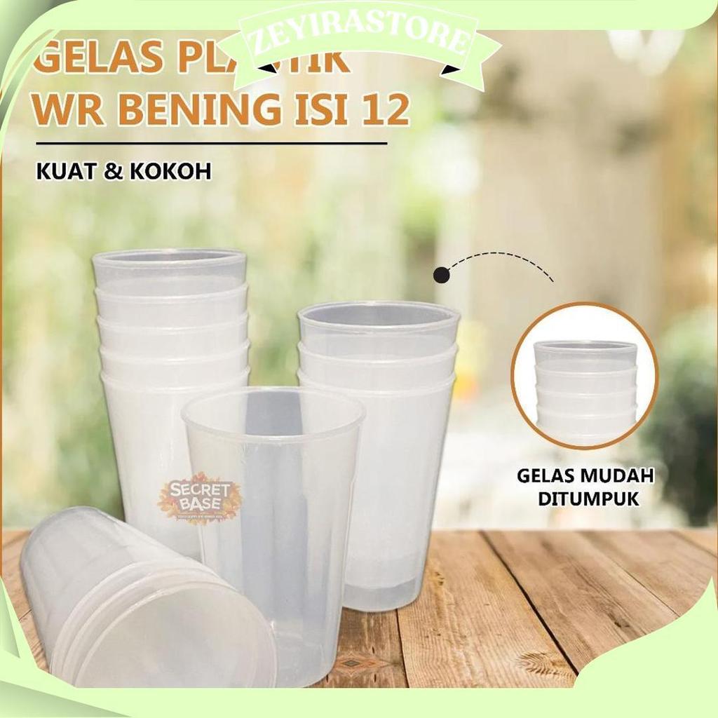 (Isi 12Pcs) Gelas Bening Premium - Gelas 1 Lusin Aesthetic / Cangkir Plastik Lusinan Ori