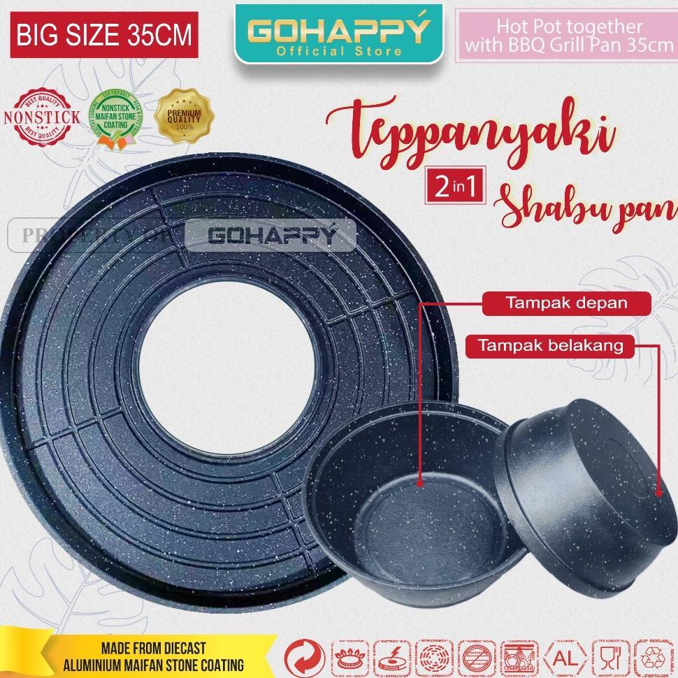 Alat pemanggang 2 IN 1 TEPANNYAKI GO HAPPY GHK40 Panci Shabu shabu hot pot kuah dan barbeque grill p