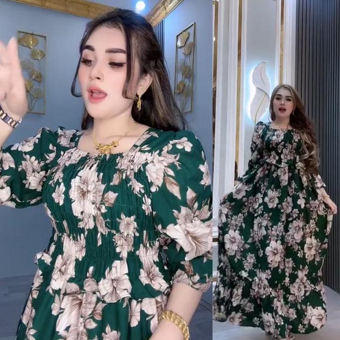 Promo Gamis Dress wanita kekinian Widahliya Danira Bunga Casual Katun Rayon Motif Panjang Baju Bali 