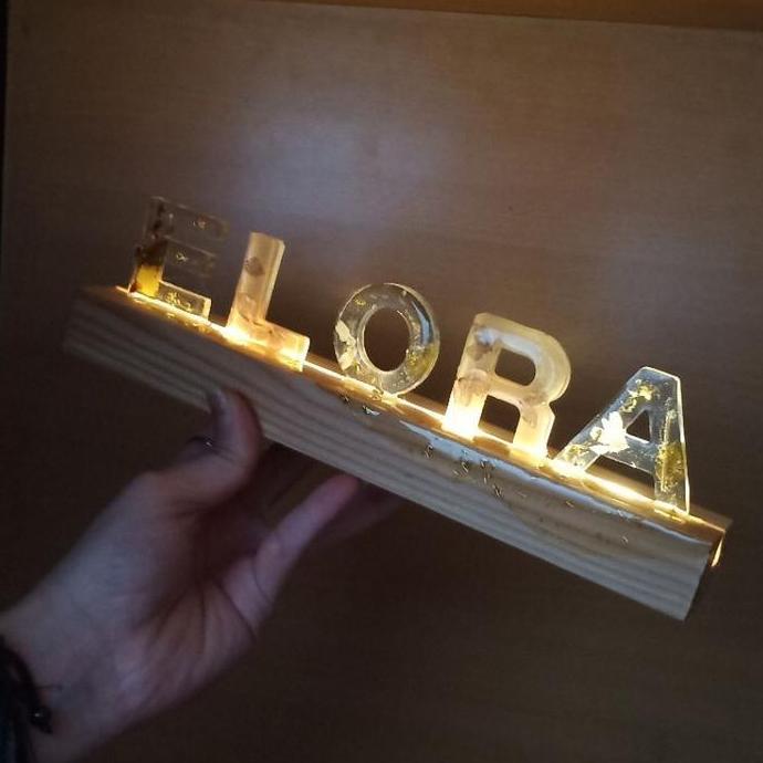 lampu tidur/meja hias lamp nametag nama resin hadiah gift