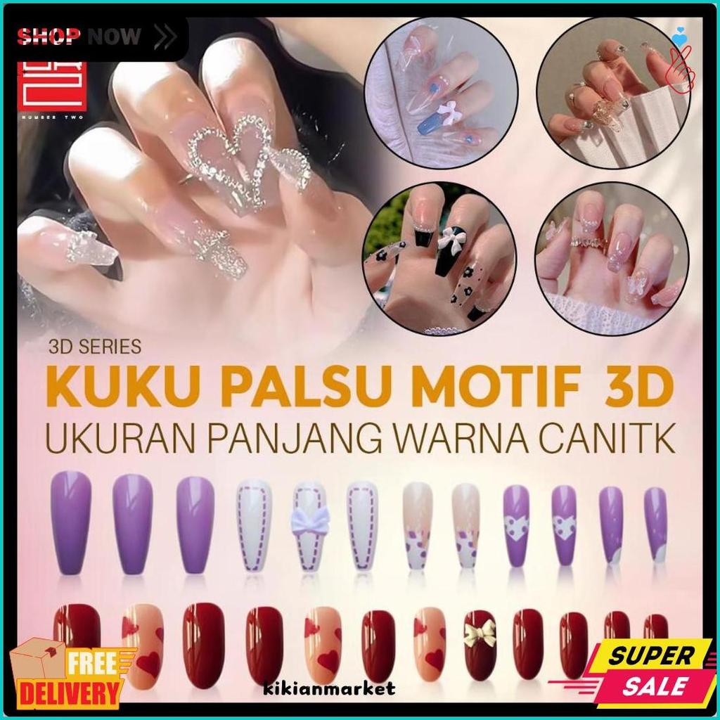Diskon Kemerdekaan Kuku Palsu 3D Nail Art Timbul Lucu Fake Nails Panjang Estetik Esthetic Elegan Ele
