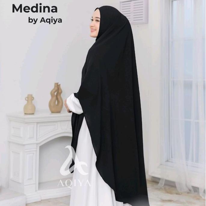 DF374>> MEDINA by AQIYA Kerudung Bergo Super Jumbo Khimar Syar'i Crinkle Airflow Premium GARANSI 100