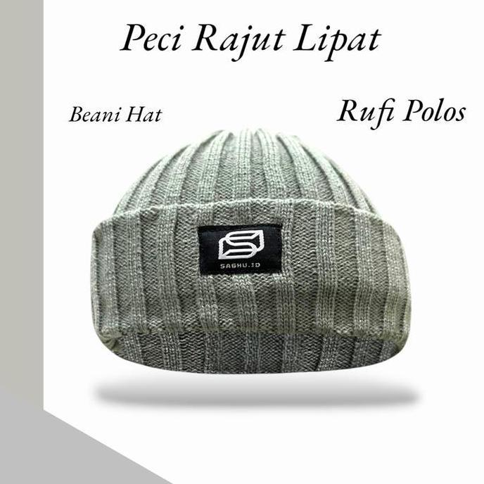 DF218>> Peci Rajut Rufi Polos Beani Hat Kupluk kekinian Songkok kopiah Muslim Dewasa Pria Bulat Topi