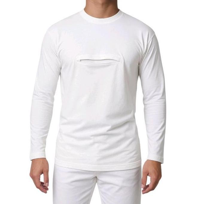 DB16 >> Baju Kaos Putih Haji Umroh Resleting Pria Dewasa Lengan Panjang Katun Nyaman  Muslim Koko