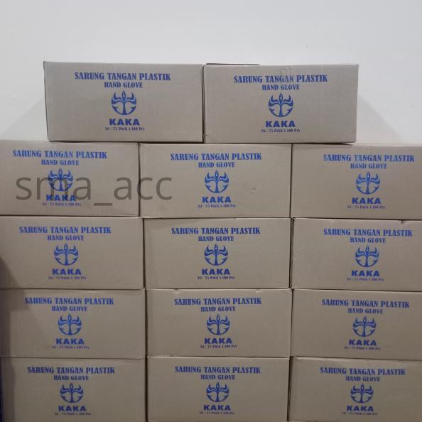 [1 KARTON]  Sarung Tangan Plastik Merk KAKA ( 1 Karton Isi 75 Pack,1 Pack 100 lembar 50 pasang) pera